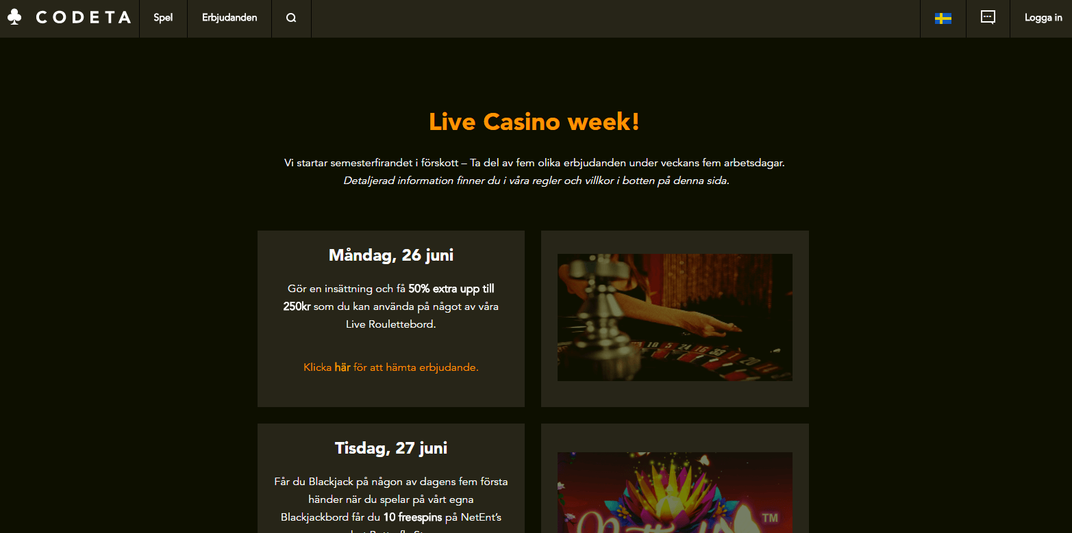 Codeta live casino vecka