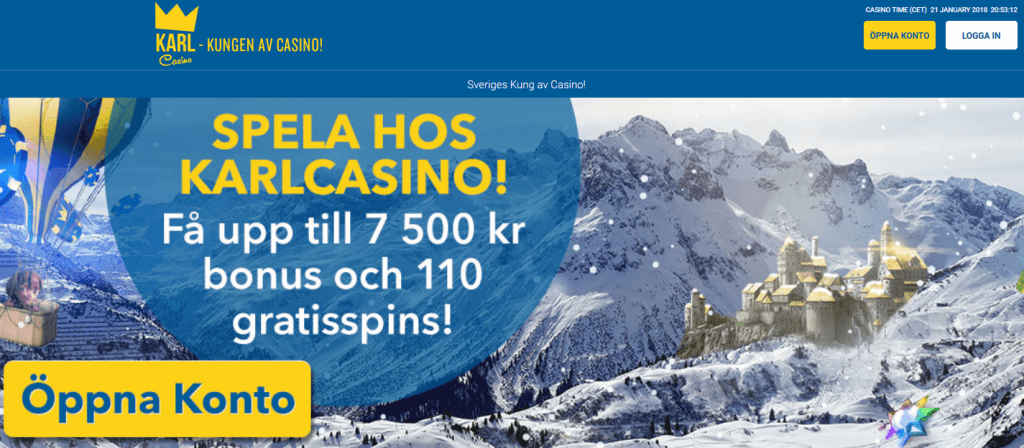 KarlCasino 7500 kronor och 110 gratisspins