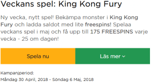 MrGreen Veckans Spel King Kong Fury 175 freespins