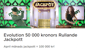 MrGreen Evolution 100 000 kr april månad jackpott