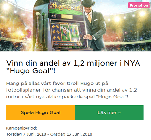 MrGreen nätcasino Vinn din andel av 1,2 miljoner i NYA ”Hugo Goal” med första pris på 250 000 kr