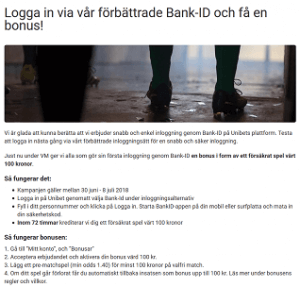 Nätcasino Unibet Logga in via vår förbättrade Bank-ID och få en bonus!
