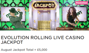 Nätcasino MrGreen EVOLUTION ROLLING LIVE CASINO JACKPOT 50 000 kr