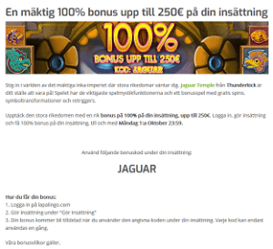 Nätcasino Lapalingo - En mäktig 100% bonus upp till 250€ på din insättning!