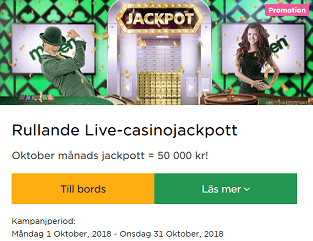 Nätcasino MrGreen - Rullande Live-casinojackpott 50 000 kr!