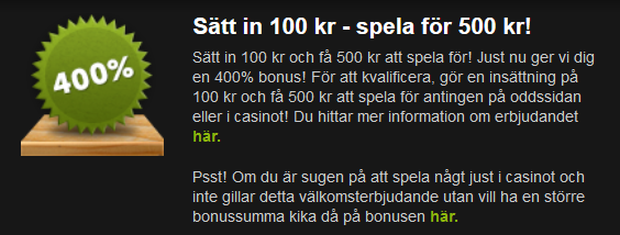 Nätcasino ComeOn! - Sätt in 100 kr - spela för 500 kr + Pizza till dörren!