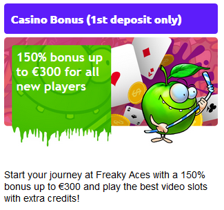Registrera dig på Freaky Aces och läs hur du får 25 € bonuspengar!