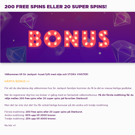 Gå med Sir Jackpot för att kunna hämta dina 20 freespins varje vecka fram till Jul!