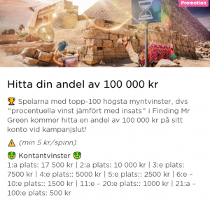 Tävla om 100 000 kr på Mr Green i veckan!