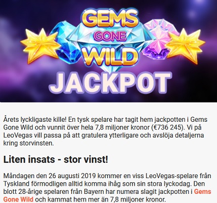 Vann 7,8 miljoner kr i Gems Gone Wild via LeoVegas!