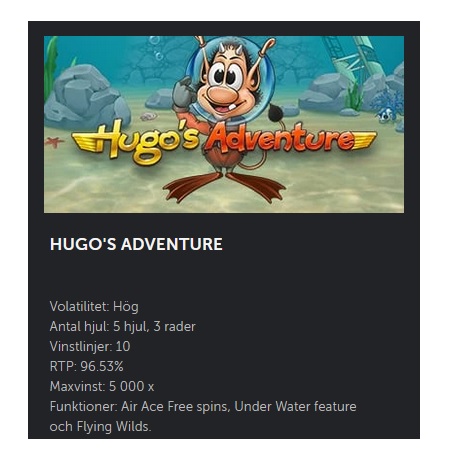Vinn upp till 5000x gånger insats i nya Hugo's Adventure hos Betsafe!