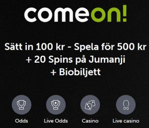 Hämta biobiljett och 20 free spins till Jumanji på Comeon!