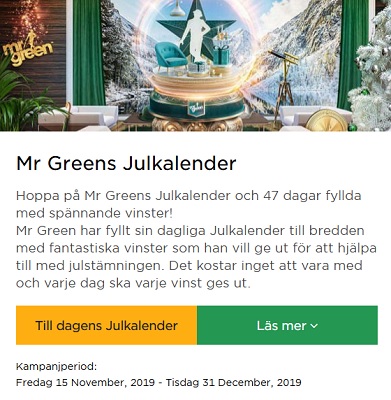 Mr Green Casino Julkalender 2019!