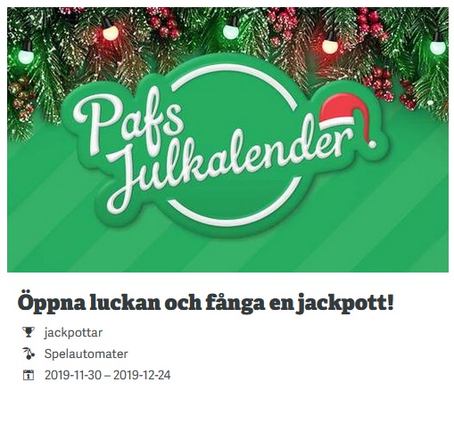 Vinn jackpottar på Paf Casino i deras julkalender!