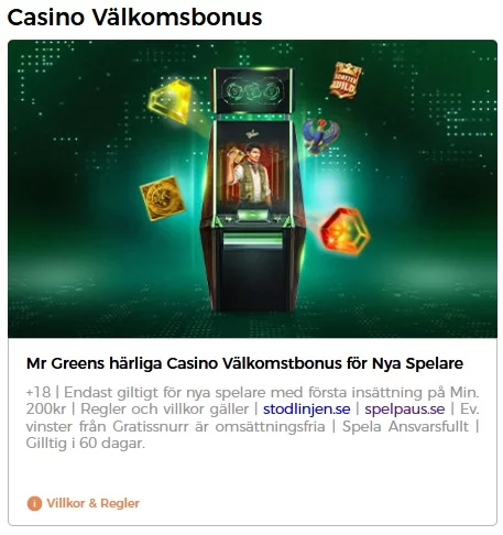 Hämta 20 freespins vid första insättning hos Mr Green Casino!